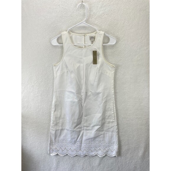 J.Crew Denim Shift Dress Women’s 2 Blue Eyelet Hem Casual Sleeveless NWT - Picture 2 of 7
